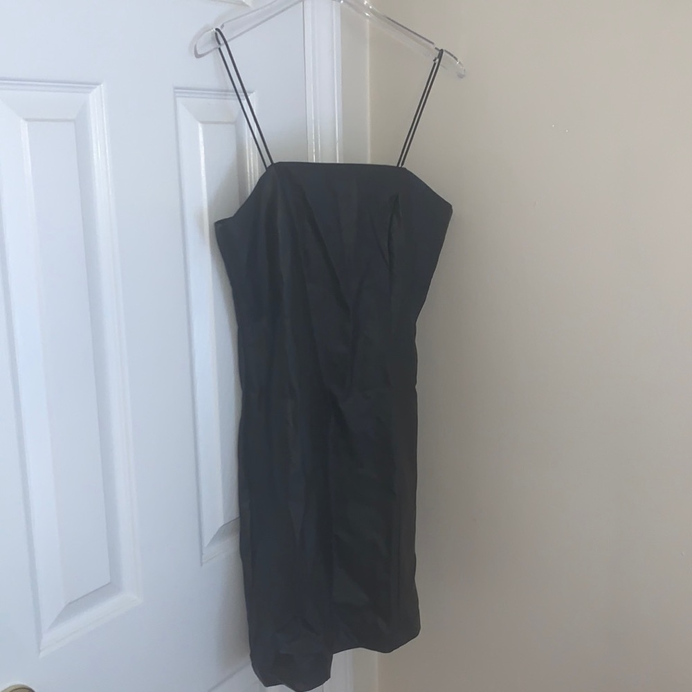 Black faux leather mini dress. New